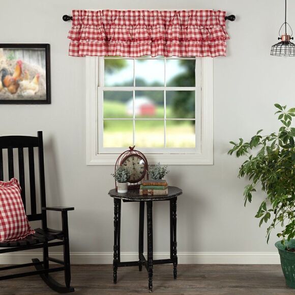 Farmhouse Red Buffalo Plaid Ruffled Window Valance - Picture 1 of 2